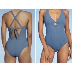 NWT Kona Sol Women Wide‎ Ribbed Ring SZ Medium
One Piece Swimsuit Dusty Blue